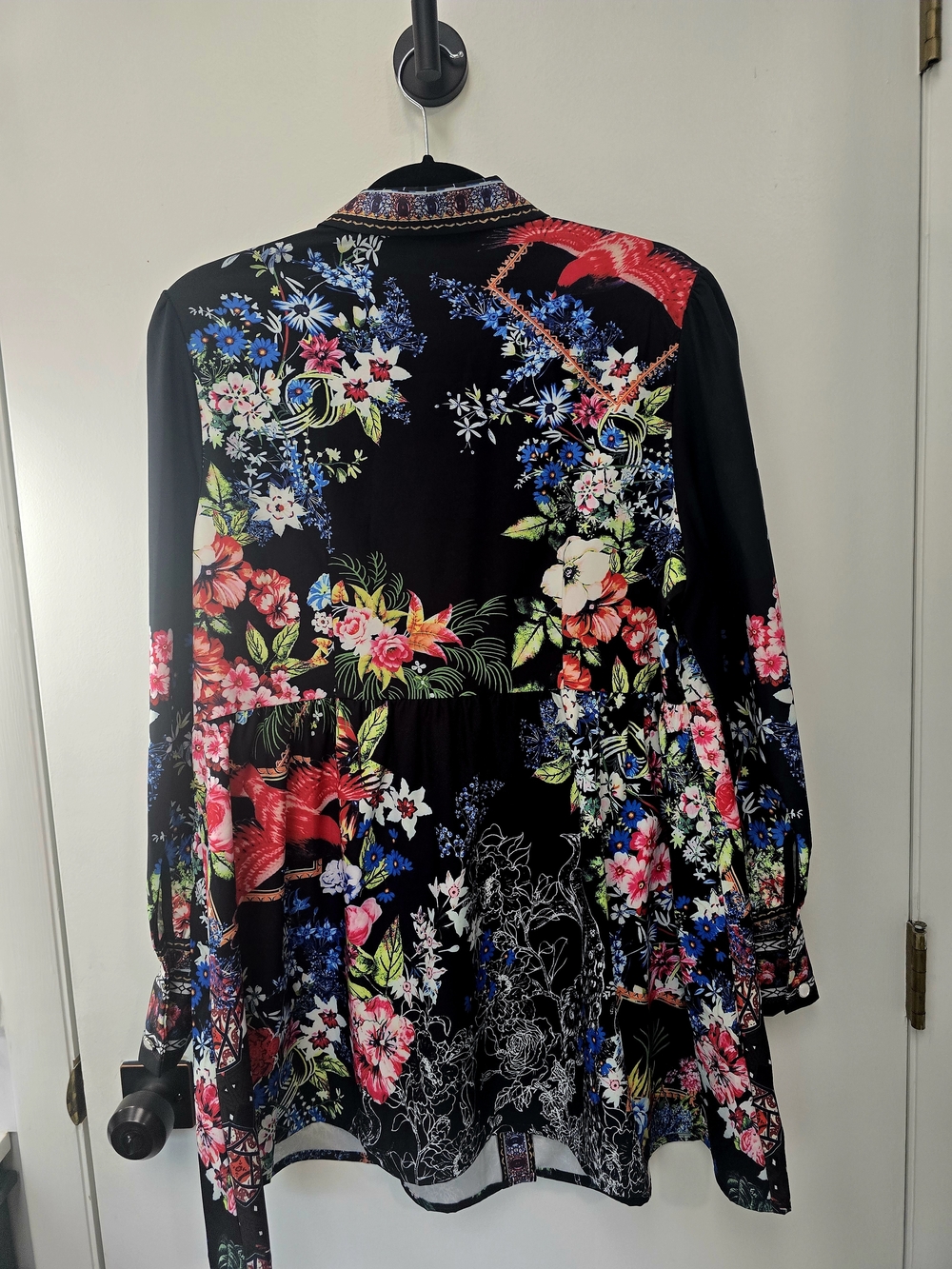 Delia McFee Black Floral Button Down Long Sleeve Minidress-Large CHIC! - Picture 11 of 16